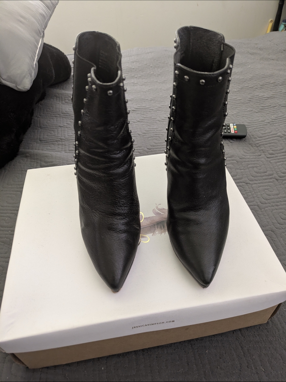 Jessica Simpson Black Pointed-Toe Studded Ankle Boots